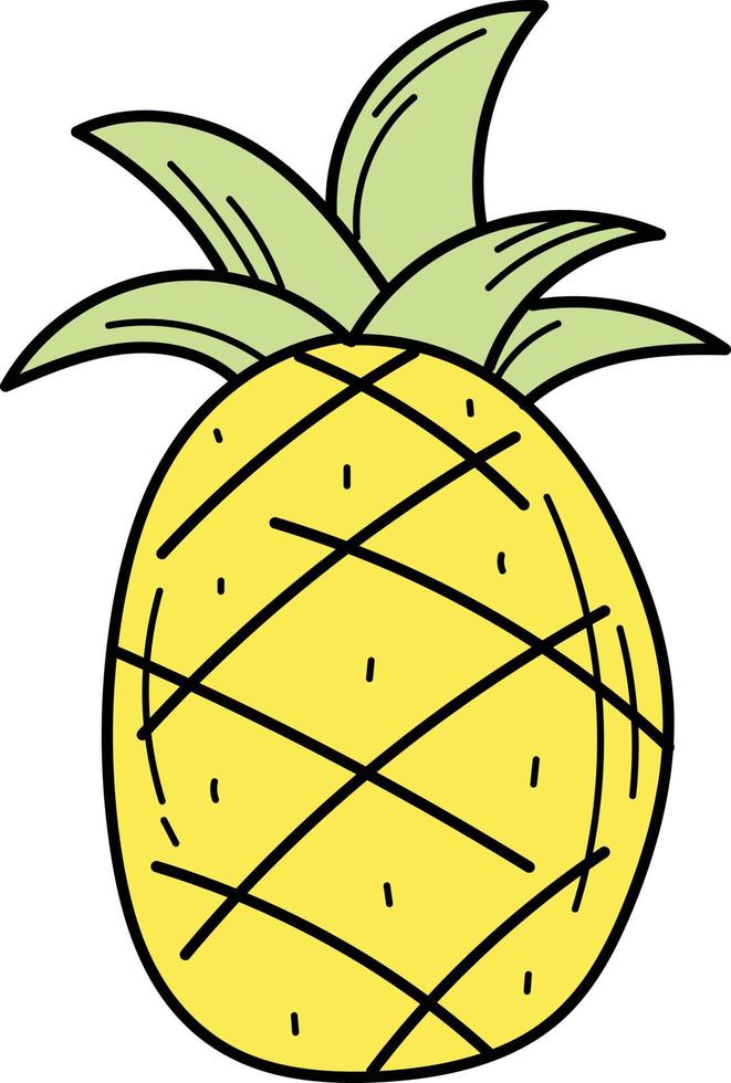 einfache gelbe handgezeichnete Ananas-Symbol. helle exotische Früchte vektor