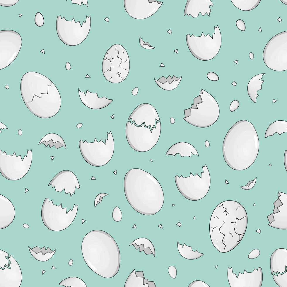 vektor seamless mönster med ägg och bitar av äggskal på blå bakgrund. söt tecknad stil bakgrund. handritad doodle bakgrund för påsk. barn illustration.