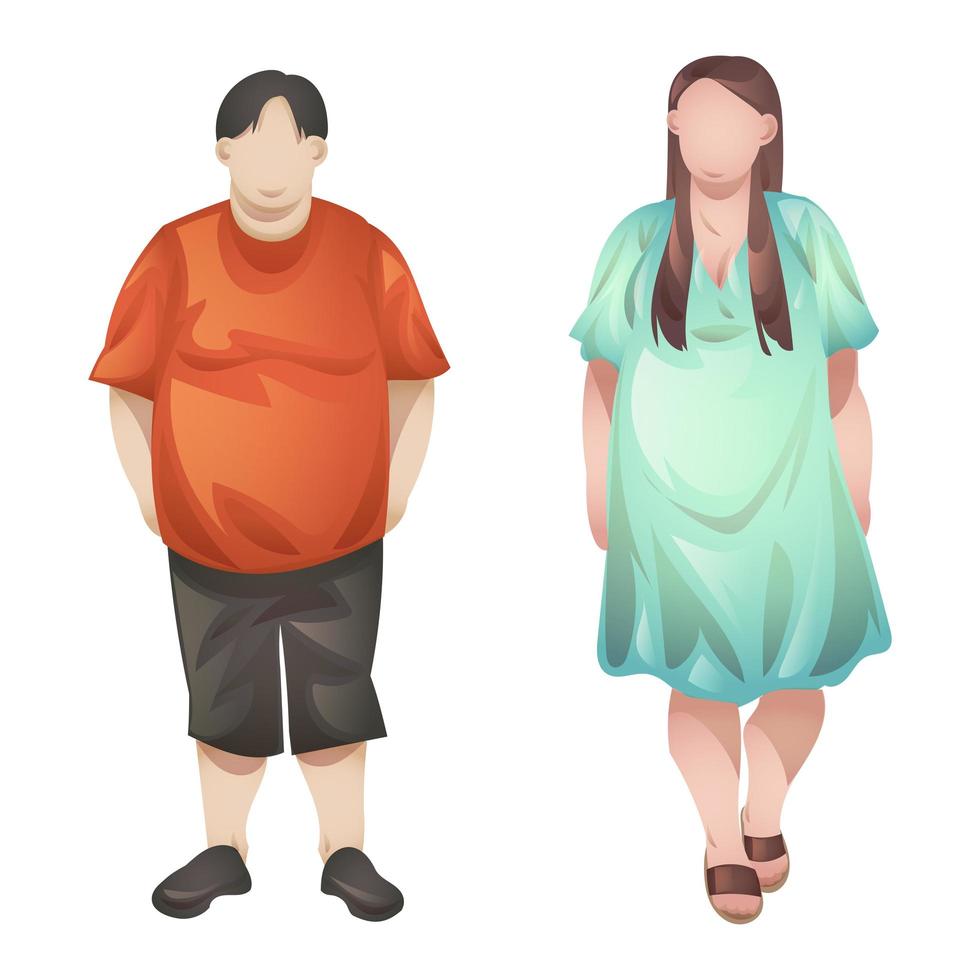 Übergewichtiger Mann und Frau auf weißem Hintergrund - Vektor