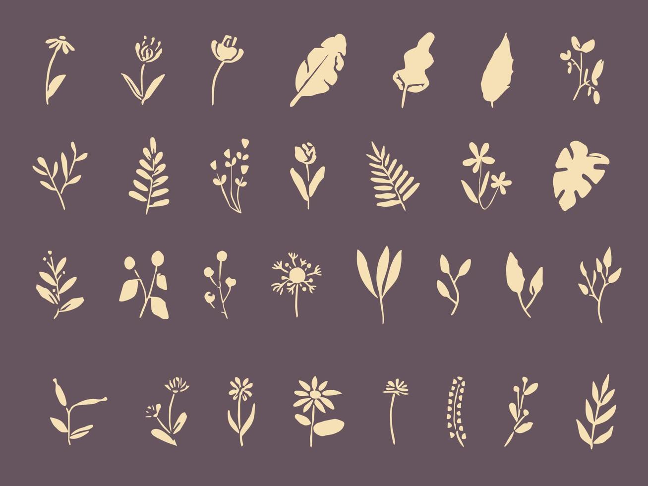 Satz organische handgezeichnete Blumen und Blätter ästhetische Illustration vektor