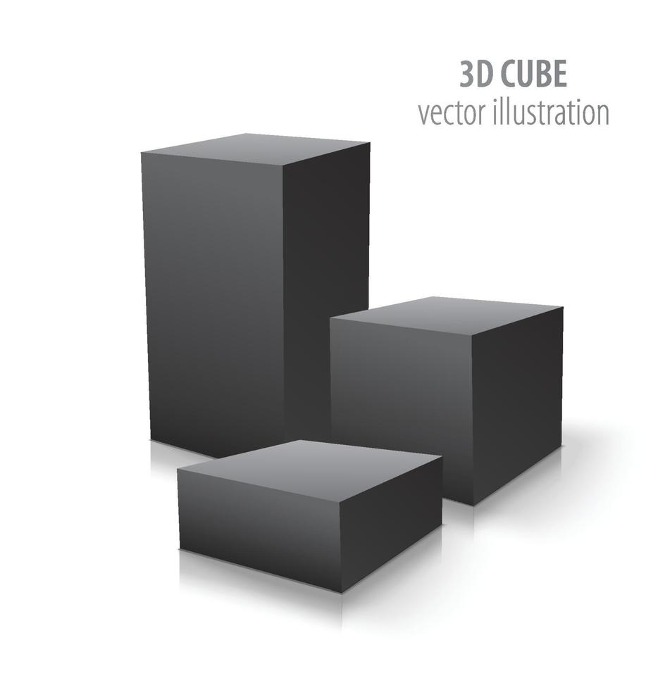 tre 3d kuber isolerad på vit bakgrund vektor