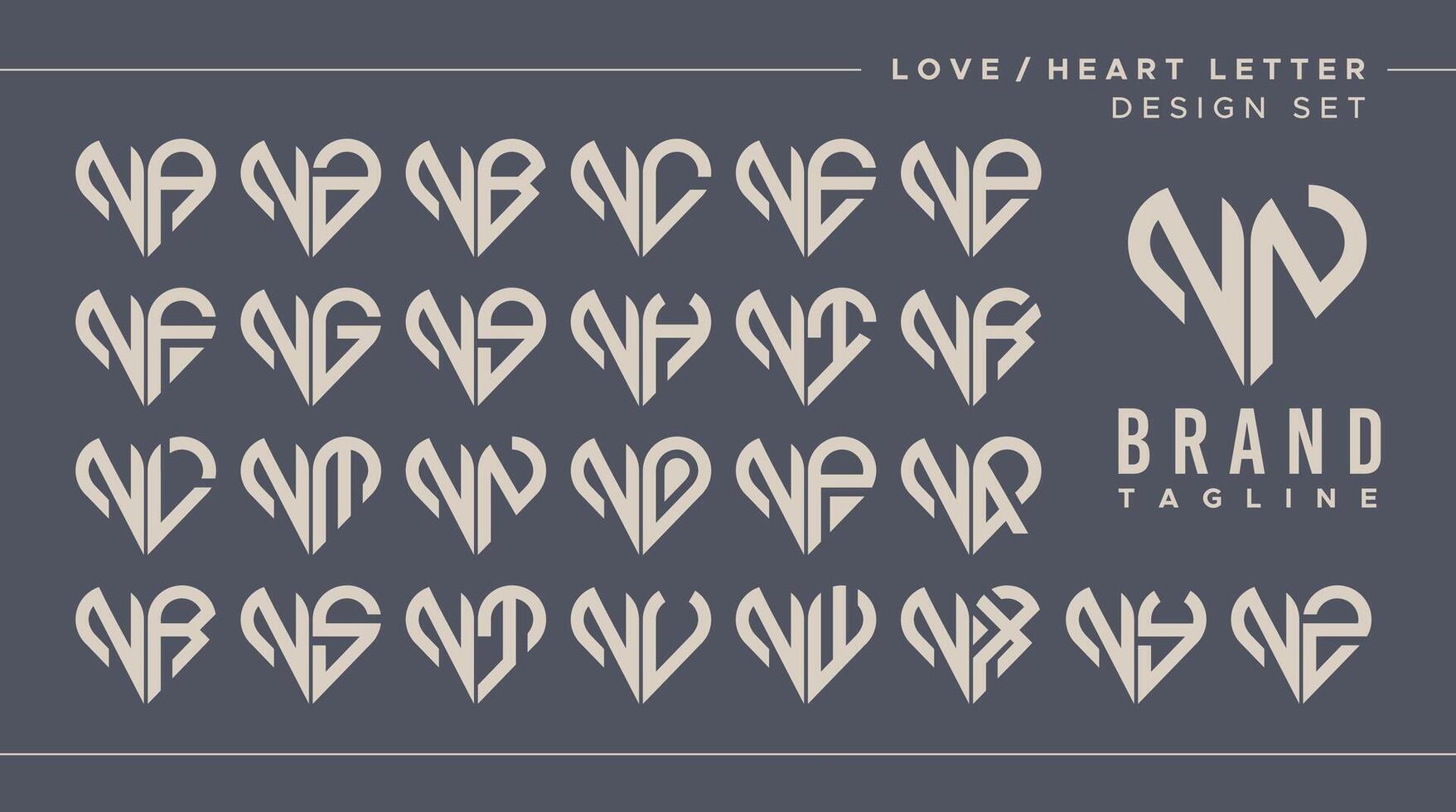 linje hjärta kärlek brev n nn logotyp design bunt vektor