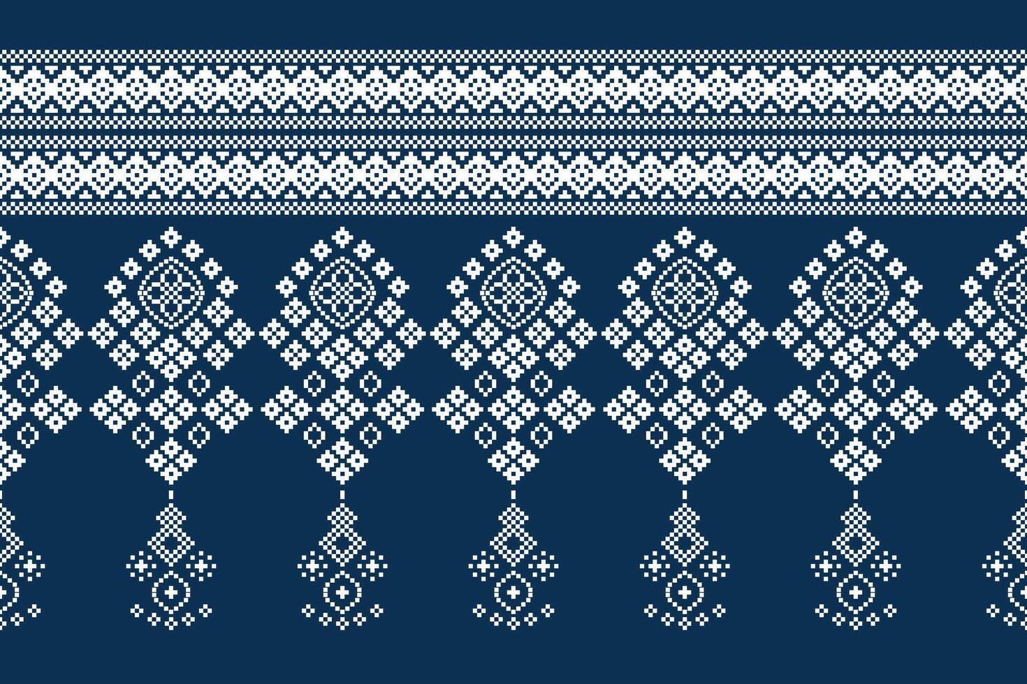 traditionell ethnisch Motive Ikat geometrisch Stoff Muster Kreuz Stich.ikat Stickerei ethnisch orientalisch Pixel Marine Blau Hintergrund. abstrakt, Illustration. Textur, Dekoration, Tapete. vektor