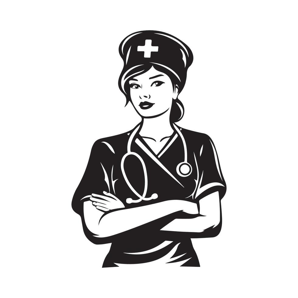 kvinna sjuksköterska tecknad serie logotyp design på vit bakgrund. vektor