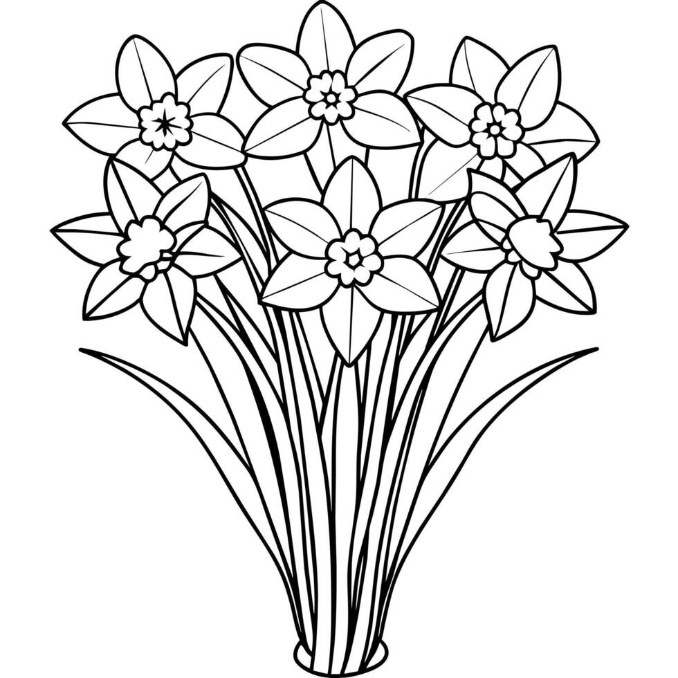 påsklilja blomma bukett översikt illustration färg bok sida design, påsklilja blomma bukett svart och vit linje konst teckning färg bok sidor för barn och vuxna vektor