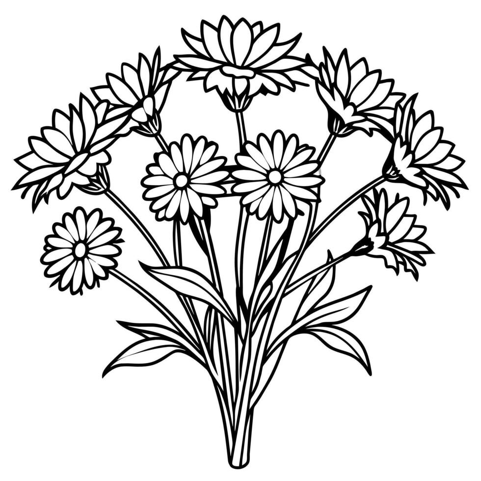 blåklint blomma bukett översikt illustration färg bok sida design, blåklint blomma bukett svart och vit linje konst teckning färg bok sidor för barn och vuxna vektor