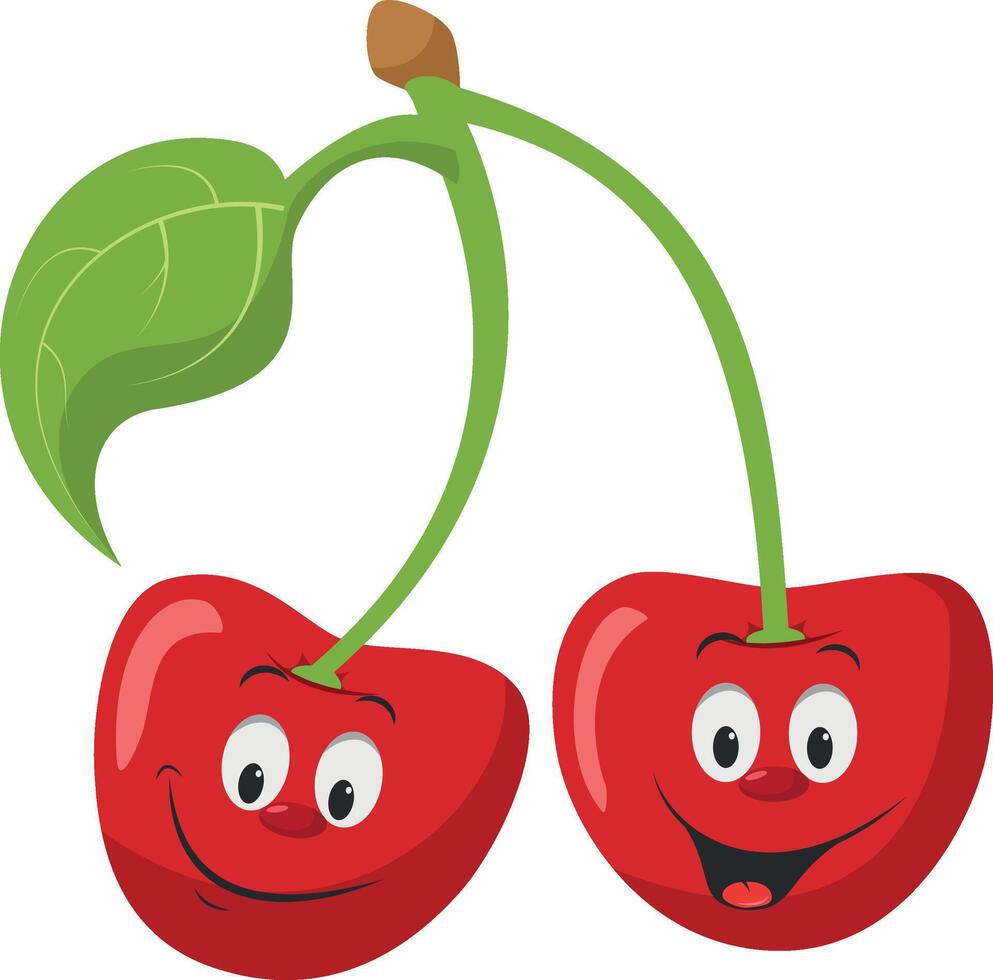 frukt tecken samling. illustration av en rolig och leende par av körsbär karaktär. vektor