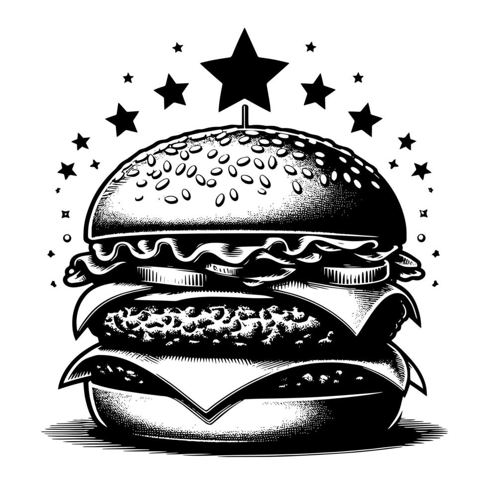 schwarz und Weiß Illustration von ein lecker gegrillt Cheeseburger vektor