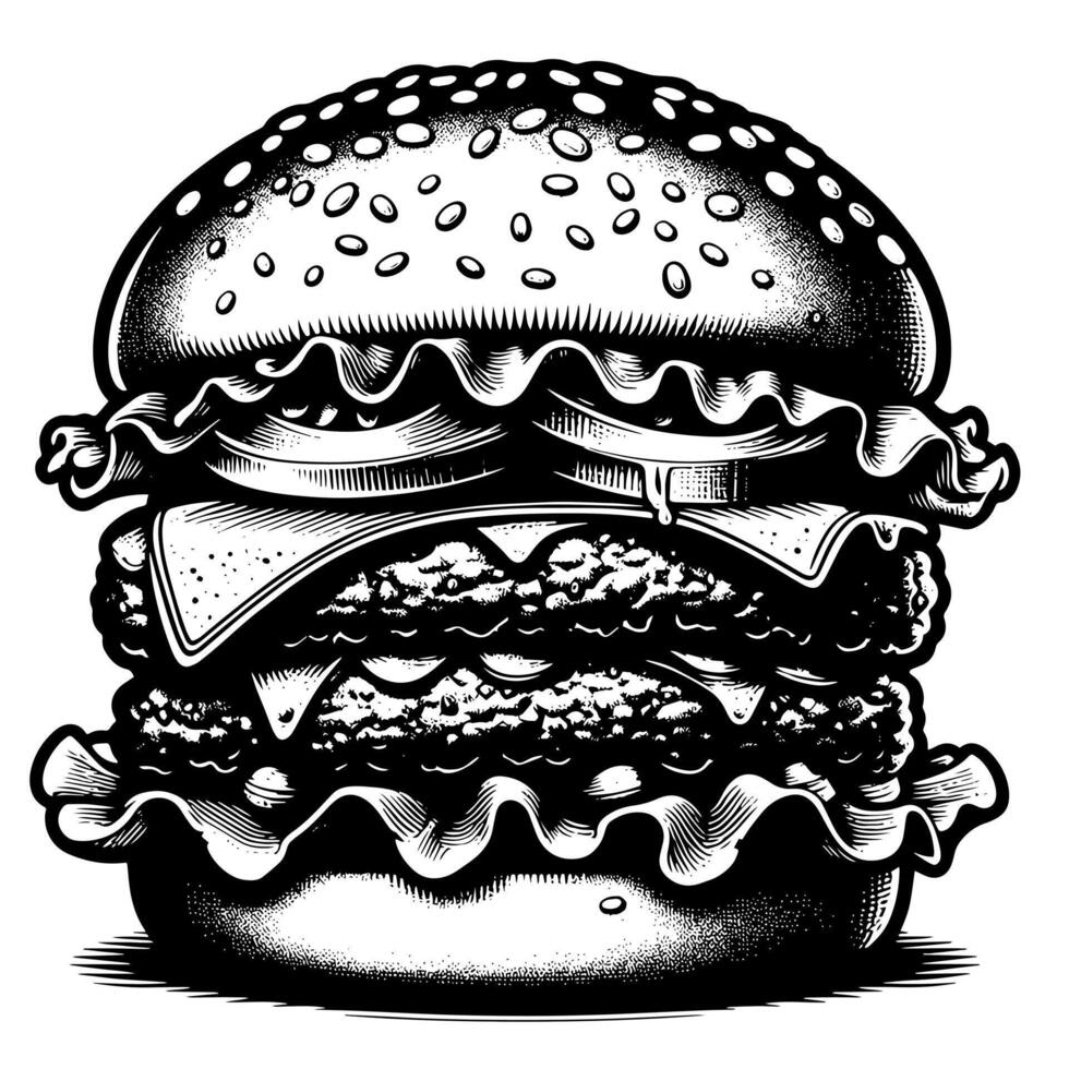 schwarz und Weiß Illustration von ein lecker gegrillt Cheeseburger vektor