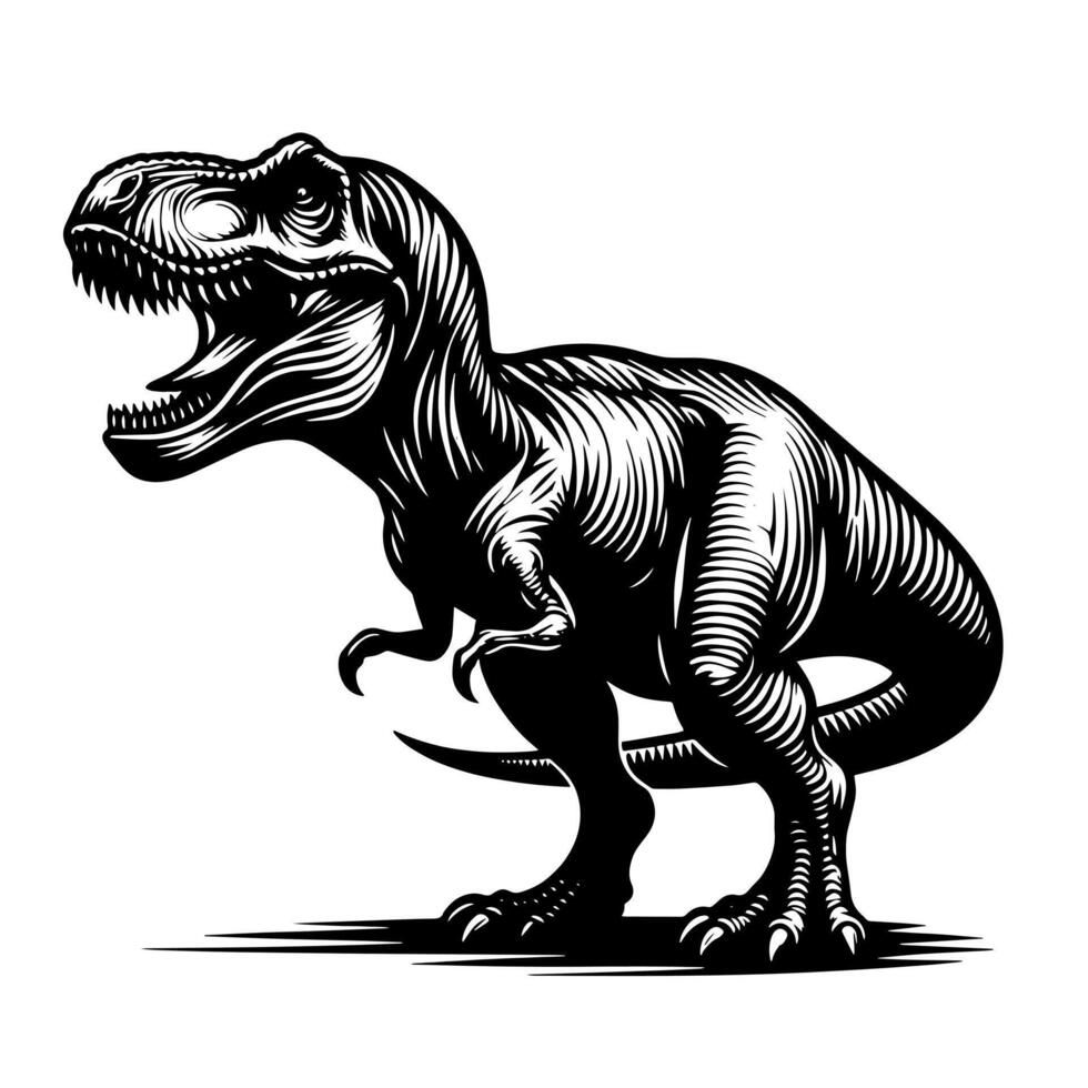 svart och vit illustration av en t Rex dinosaurie vektor