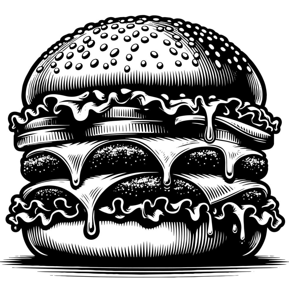 schwarz und Weiß Illustration von ein lecker gegrillt Cheeseburger vektor