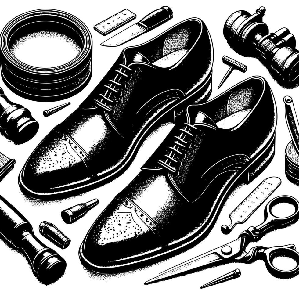 schwarz und Weiß Illustration von ein Paar von männlich Leder Schuhe vektor