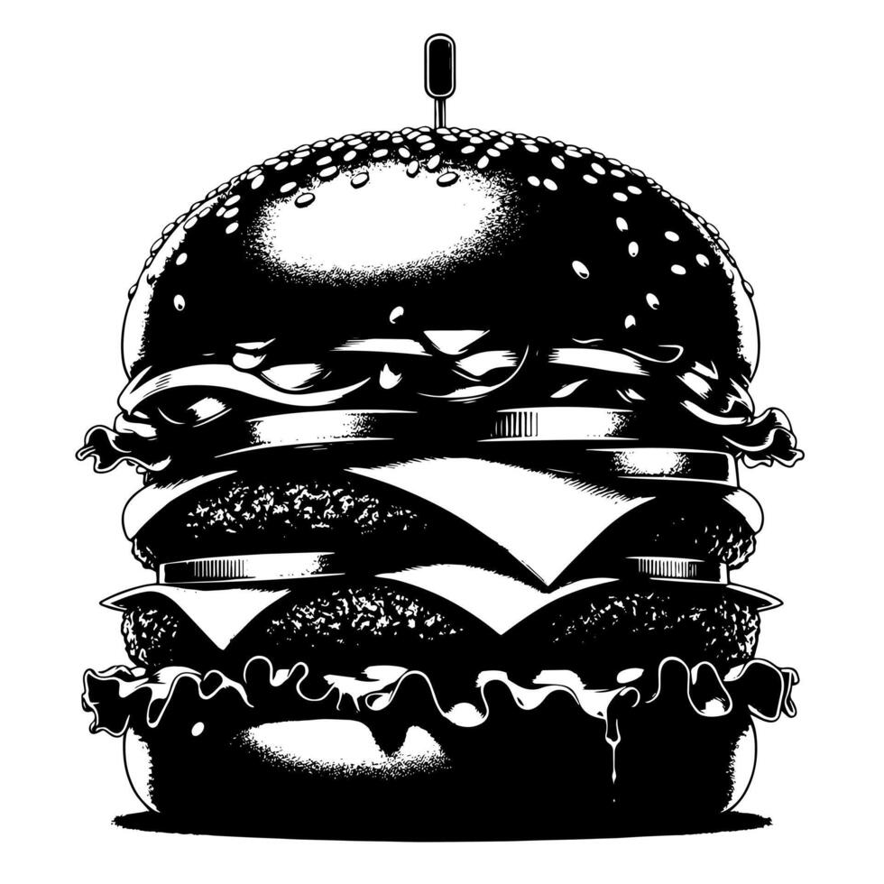 schwarz und Weiß Illustration von ein lecker gegrillt Cheeseburger vektor