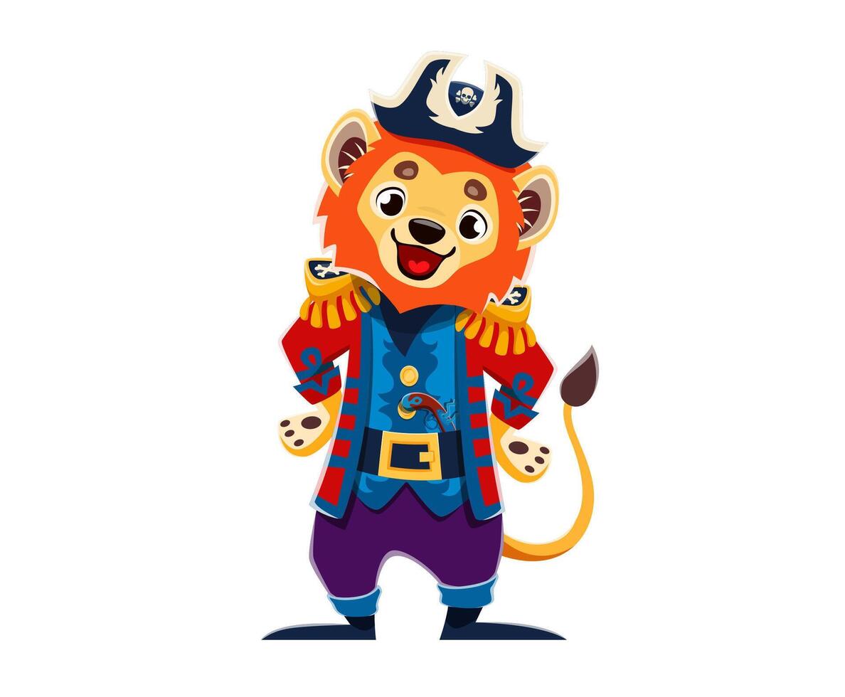 Karikatur Löwe Tier Pirat oder Kapitän Charakter vektor