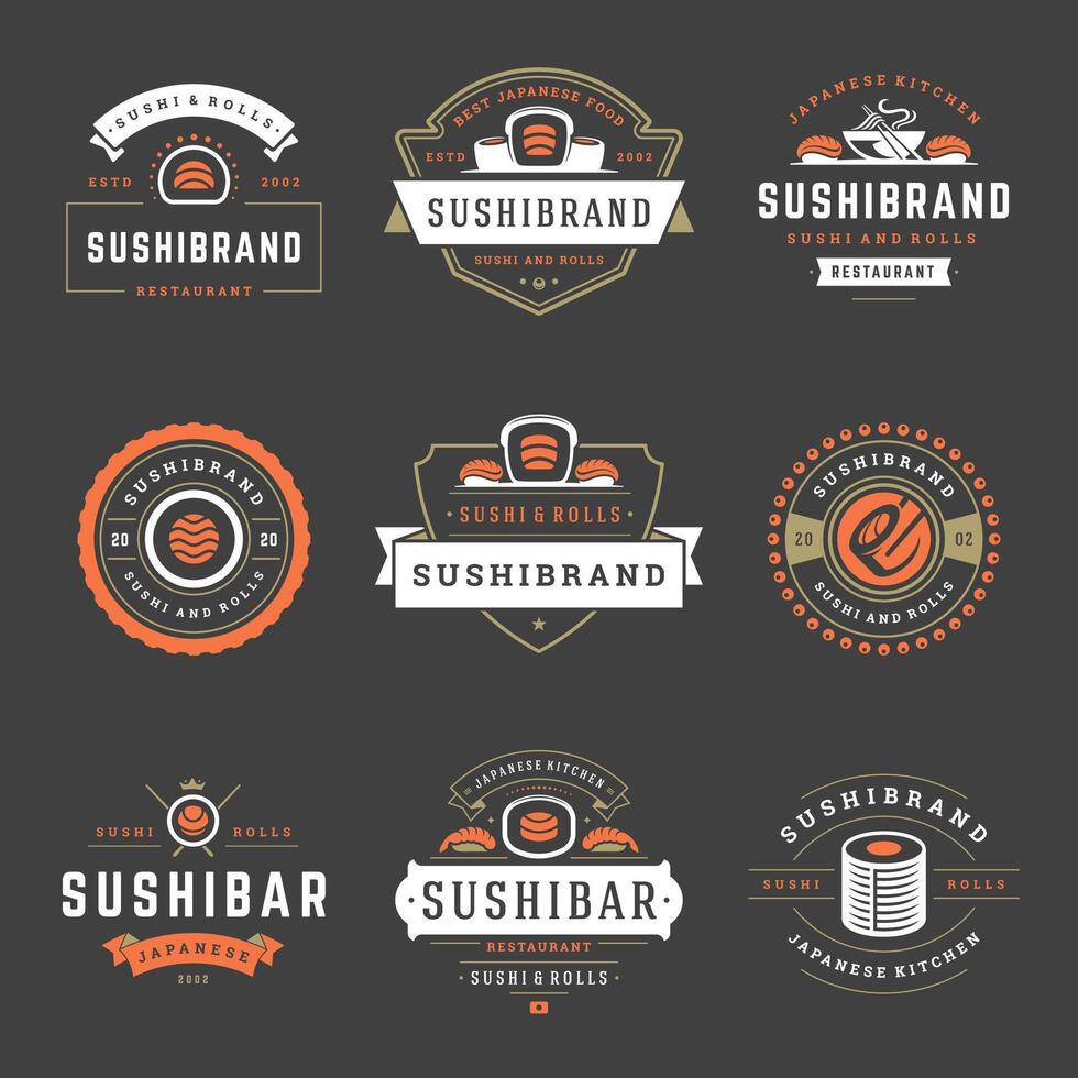 Sushi Restaurant Logos einstellen Illustration. vektor