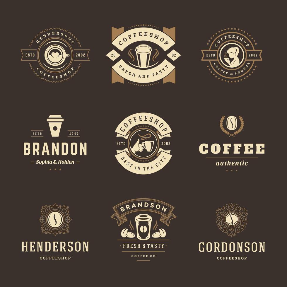 Kaffee Geschäft Logos Design Vorlagen einstellen Illustration zum Cafe Abzeichen Design und Speisekarte Dekoration vektor