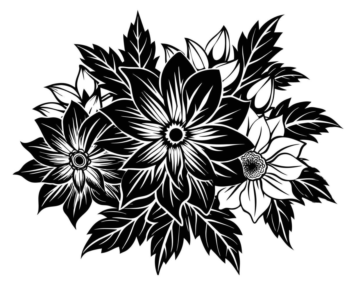 svarta och vita blommor vektor