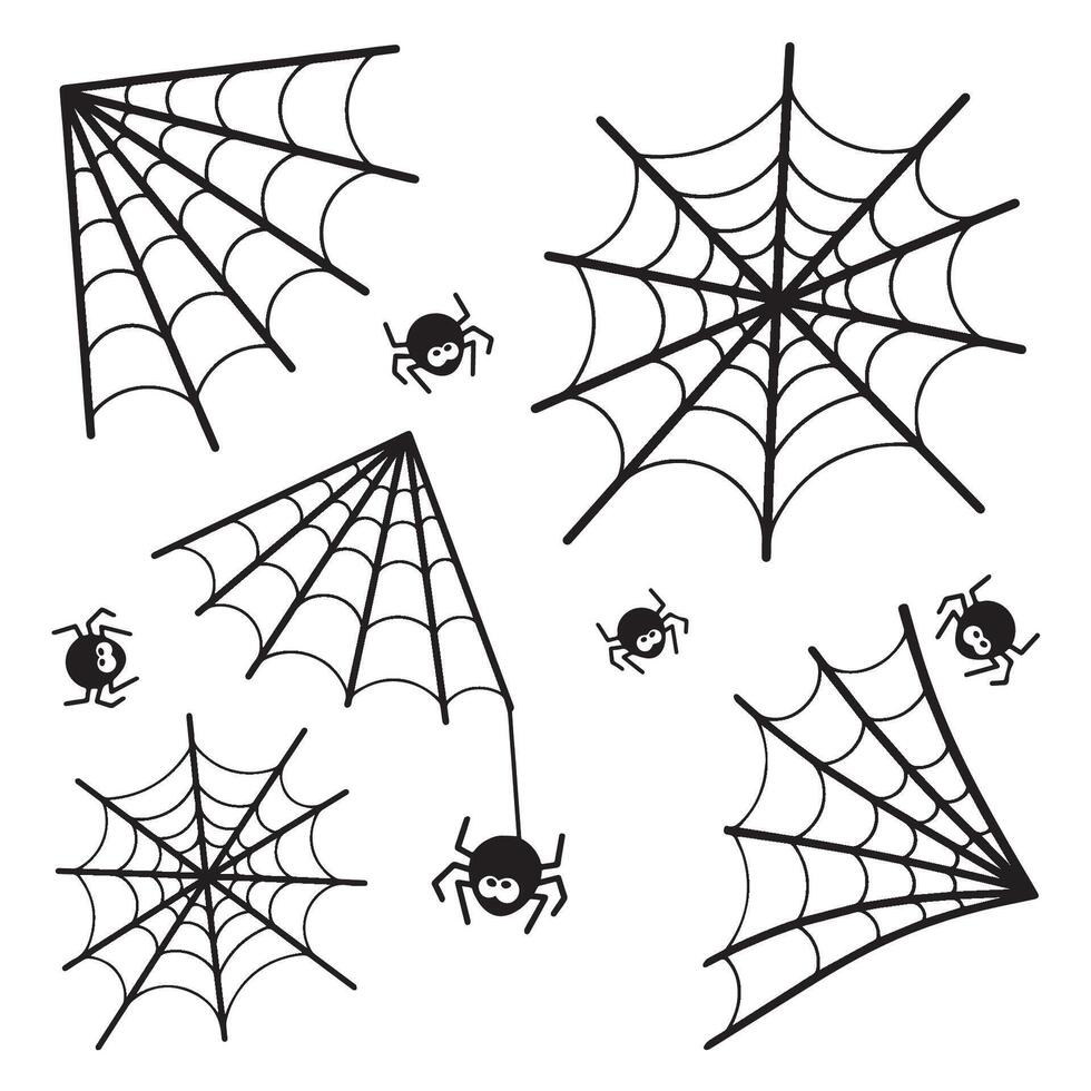 spindelnät samling, halloween Spindel webb uppsättning, hand dragen Spindel webb eller spindelnät med hängande Spindel eps 10.eps vektor