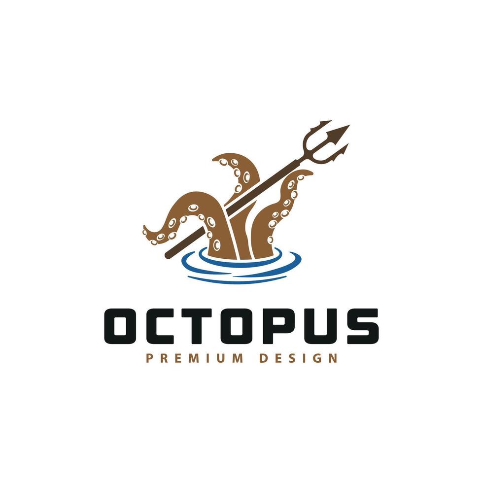 illustration av de kraken logotyp, bläckfisk innehav en treudd vektor