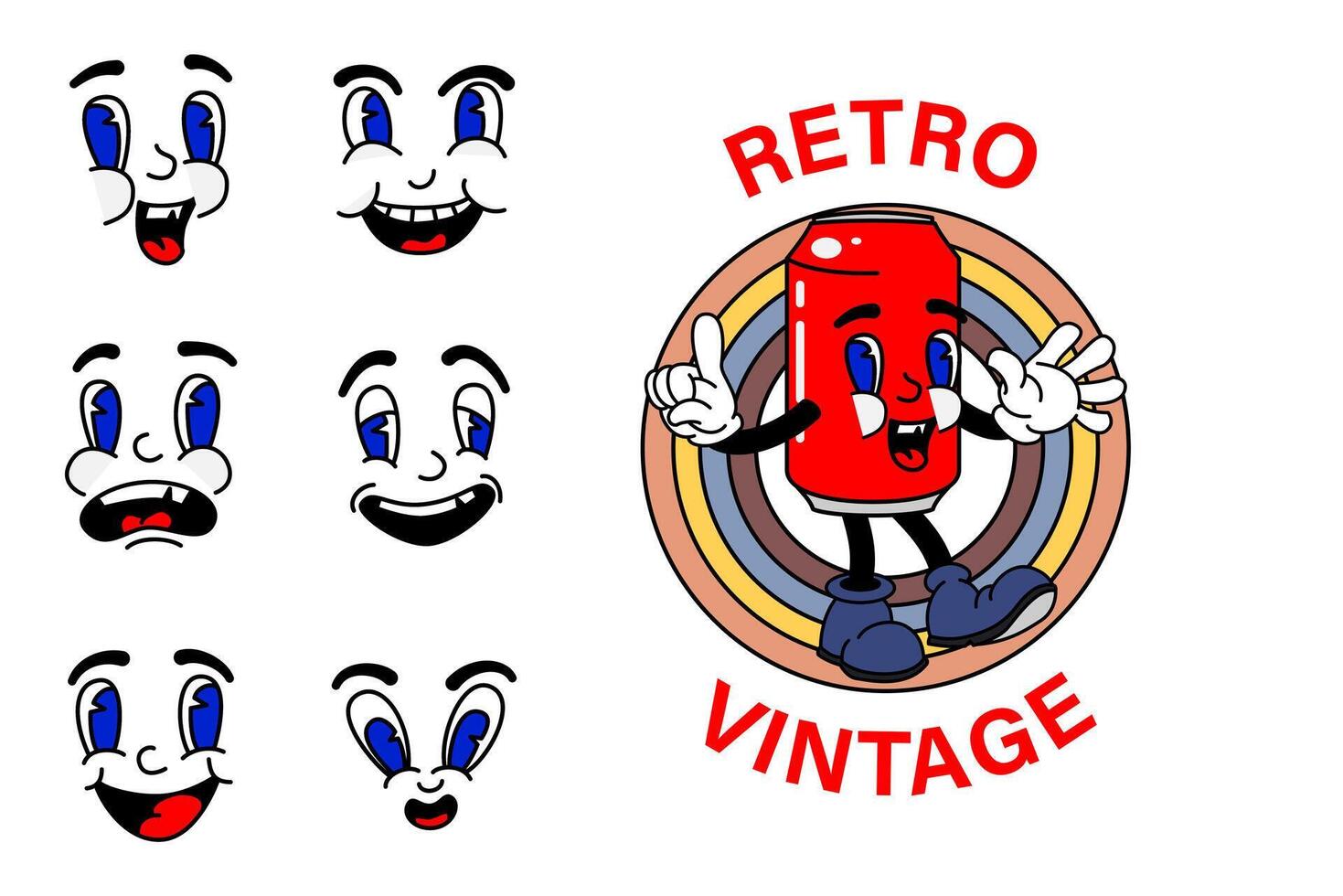 gammal tecknad serie maskot karaktär element. annorlunda ClipArt, ansikten, lemmar. karaktär skapare för årgång retro logotyper och varumärke. isolerat illustrationer vektor