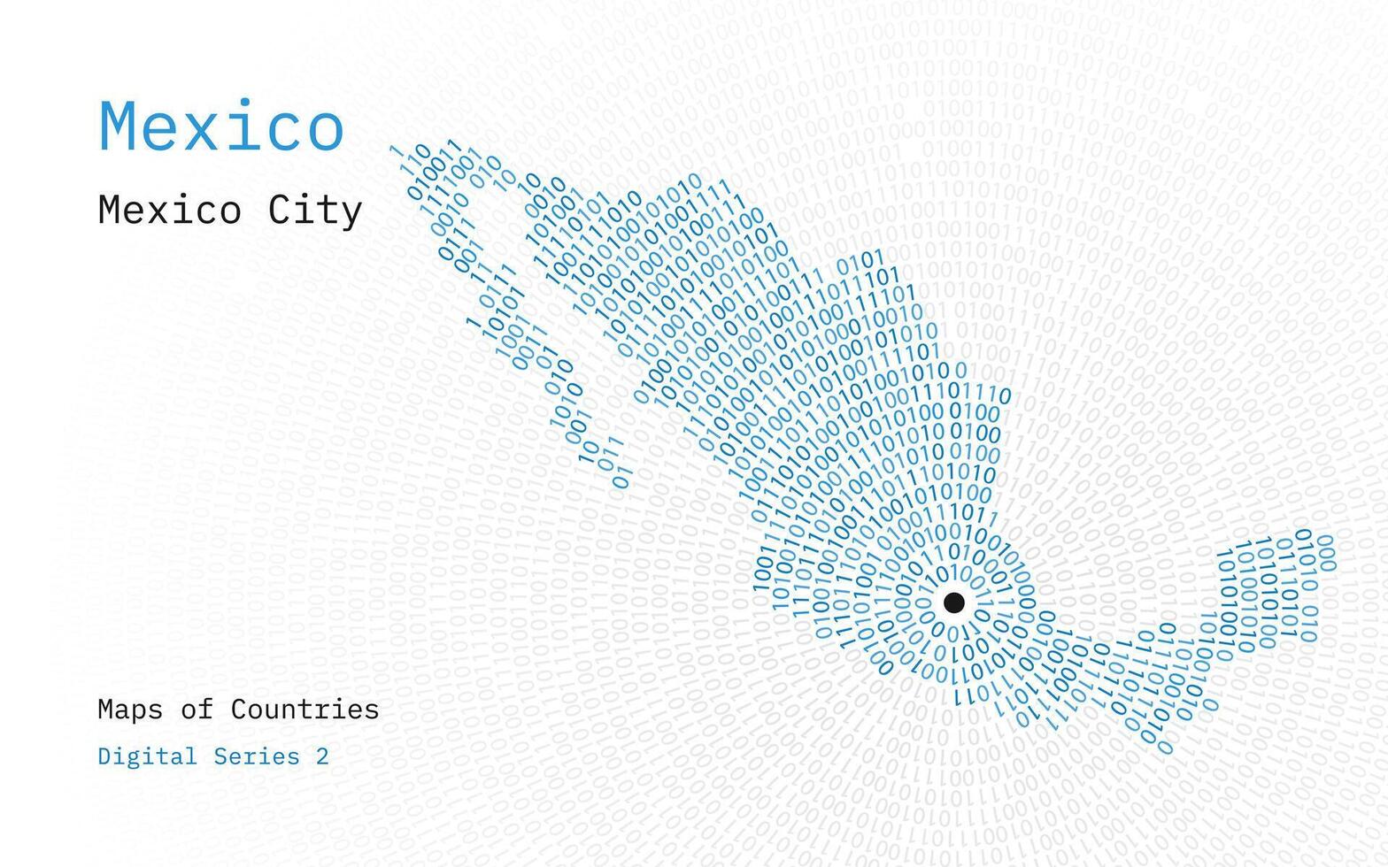 en Karta av mexico avbildad i nollor och de i de form av en cirkel. de huvudstad, mexico stad, är visad i de Centrum av de cirkel vektor