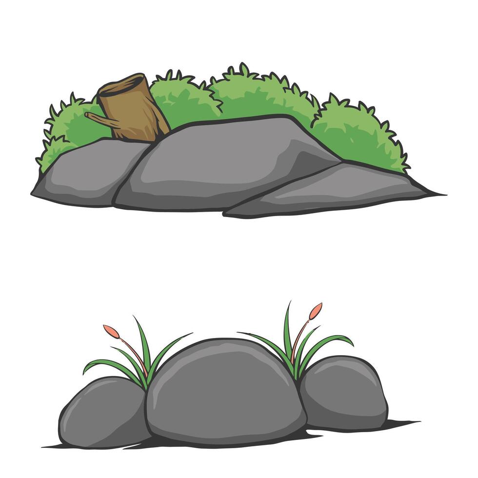 Stein mit Pflanze Felsbrocken und Gras Illustration vektor