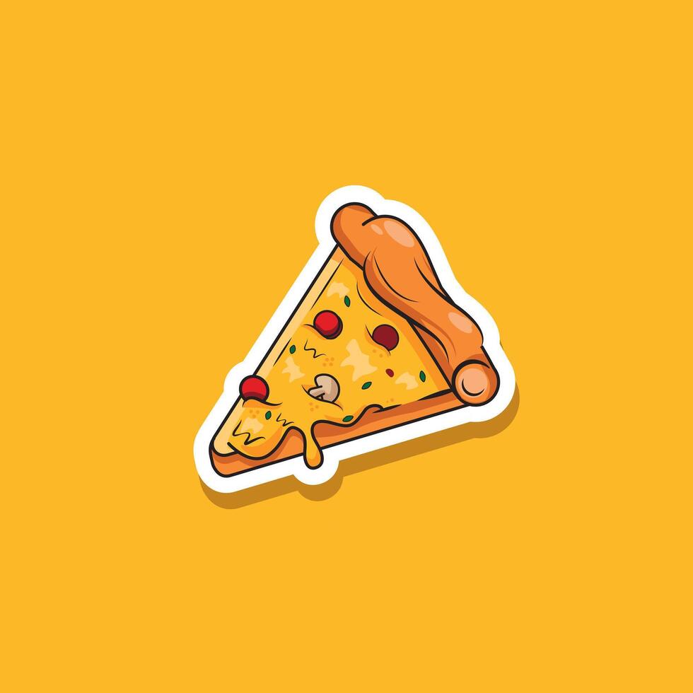klistermärke av smaskigt pizza tecknad serie illustration vektor