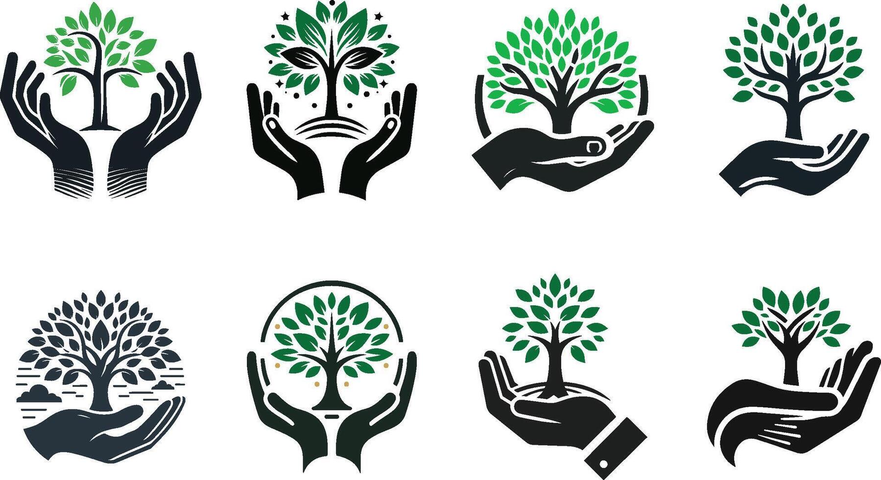 Natur Baum Pflege Logo Design, Linie Kunst Hand und Baum Logo Symbol Illustration Design vektor