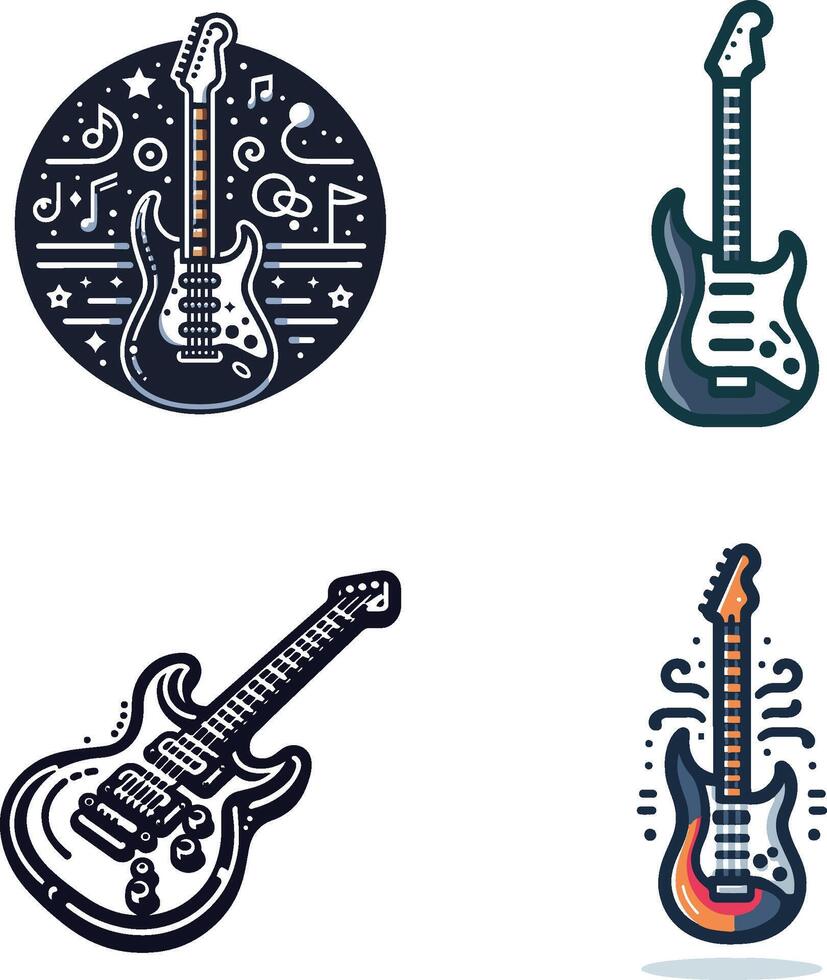 sortiment av elegant elektrisk gitarr logotyper mot en rena vit bakgrund vektor