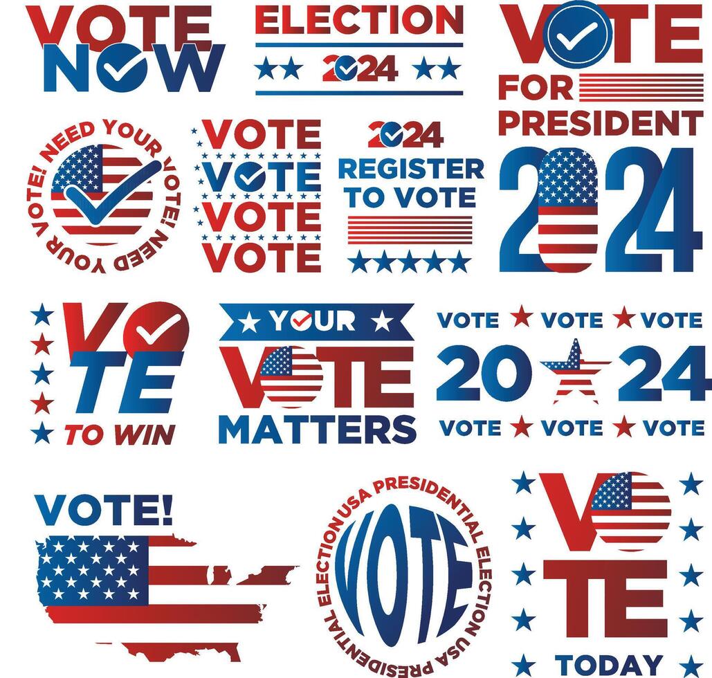 uppsättning av röd och blå klistermärken för de oss president- val rösta vektor