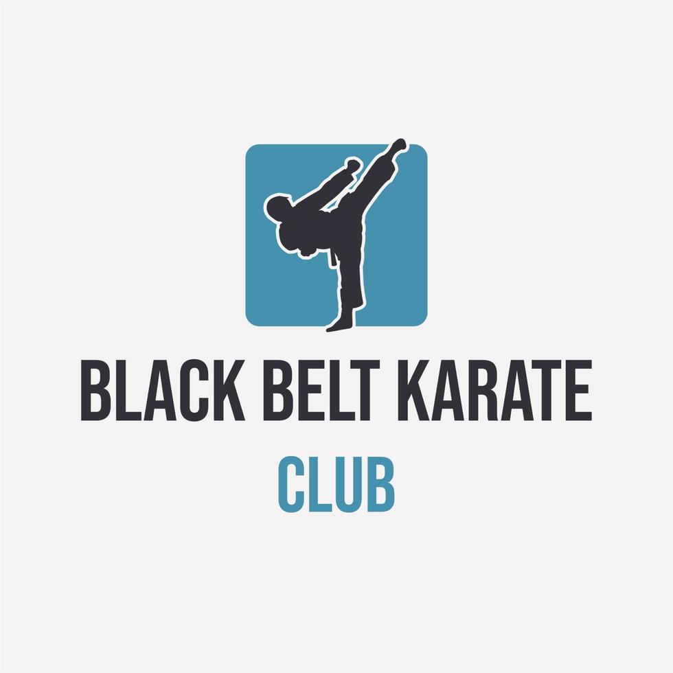 Logo-Design-Schwarzgurt-Karate-Club mit Silhouette-Mann, der Karate macht, einfaches Logo-Design vektor