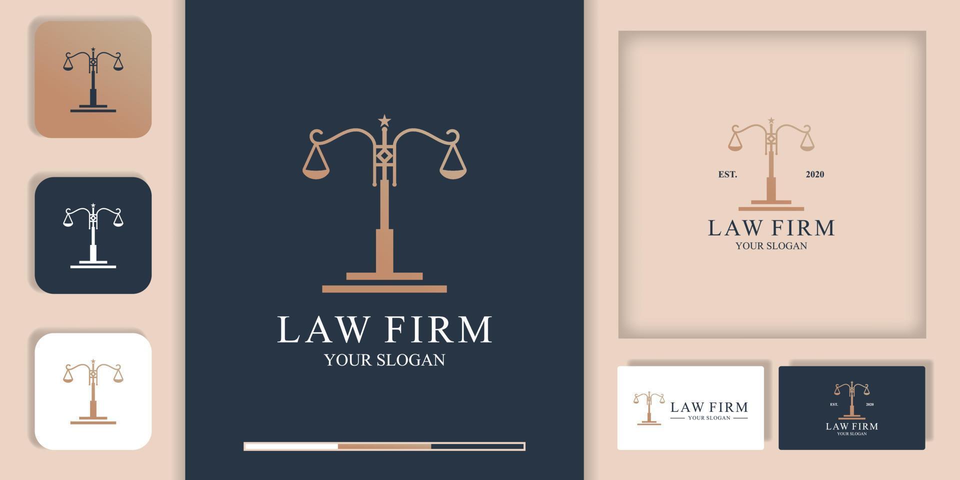 Anwaltslogo, Law Pole-Logo-Design und Visitenkarten-Design vektor