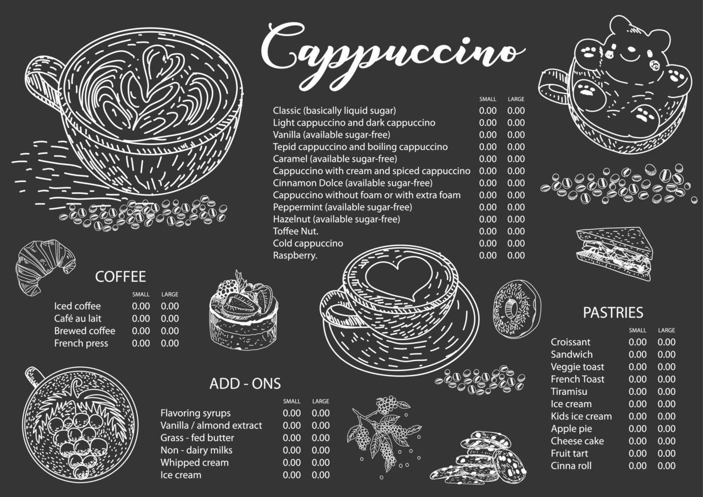 Cappuccino-Kaffee-Menü-Design-Vorlage. vektor