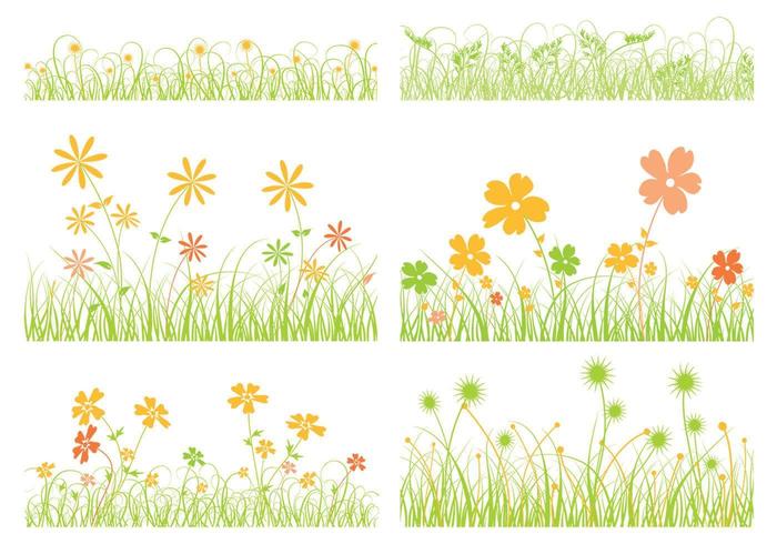 Gräs Vector och Flower Vector Pack