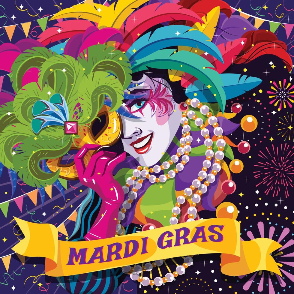 mardi gras karneval koncept med kvinna i clown makeup och mask vektor