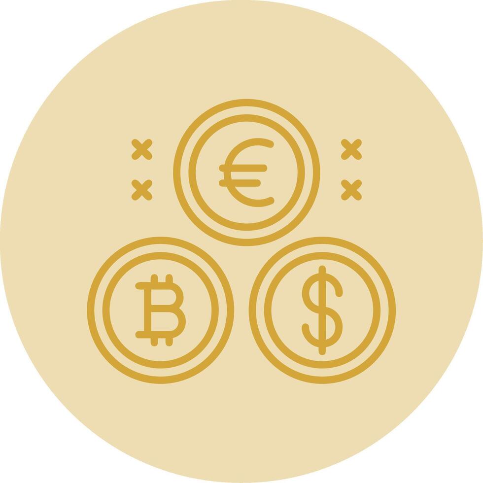 kryptovaluta mynt linje gul cirkel ikon vektor