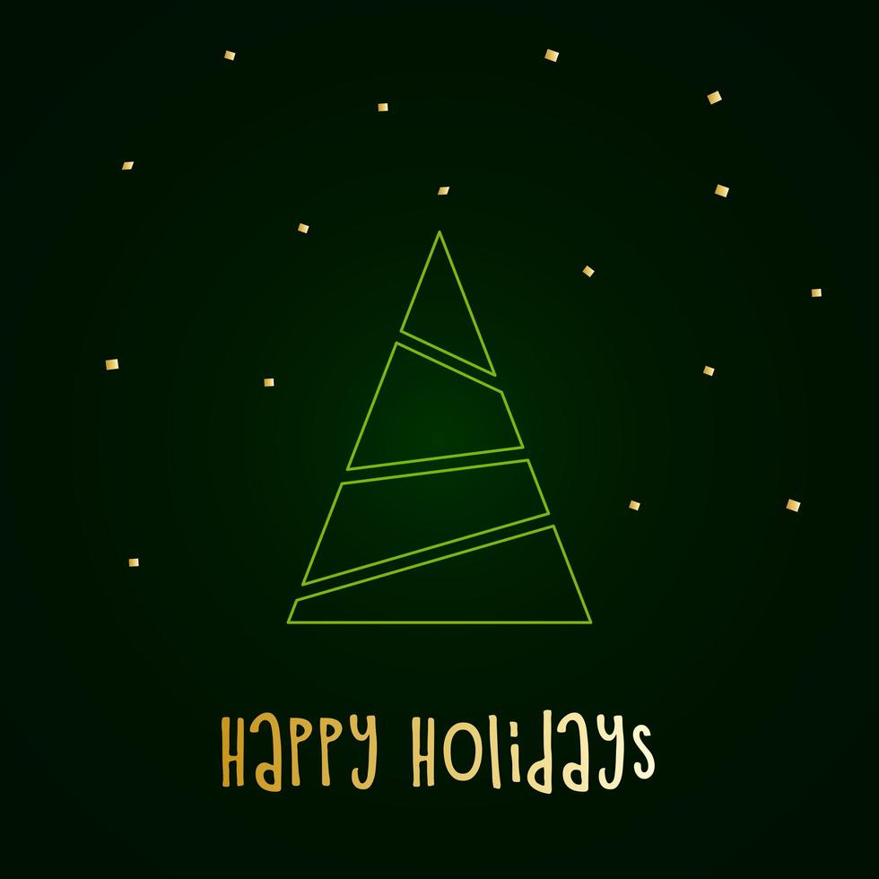 grüne Silhouette eines Weihnachtsbaumes mit Schnee und goldenen Sternen. Frohe Weihnachten und ein glückliches neues Jahr 2022. Vektor-Illustration. schöne Ferien. vektor