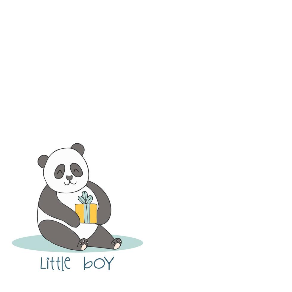 handgezeichnete süße tiere mit schriftzug. Panda mit Geschenk. kleiner Junge. weißer Hintergrund. Vektor. vektor