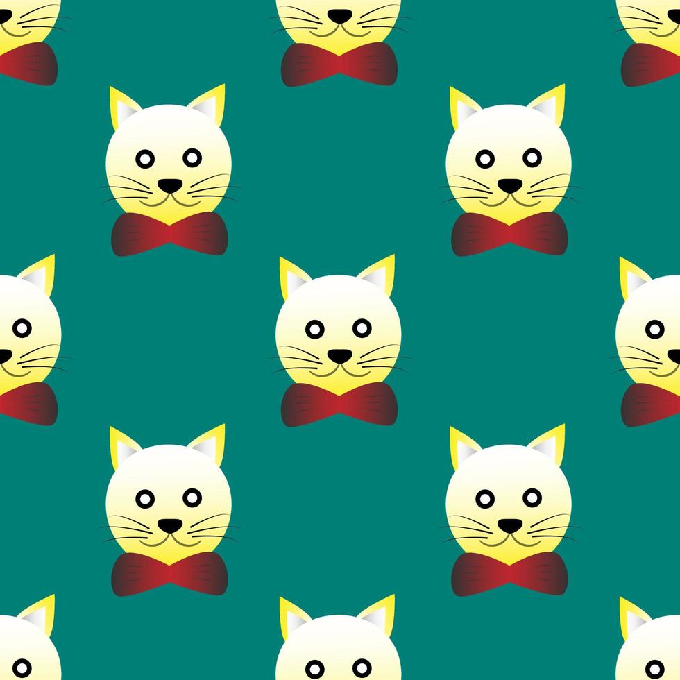 Vektorillustration des Katzentiergesichtsdesigns in der gelben Farbe. grüner Hintergrund. nahtlose Musterdesigns für Tapeten, Kulissen, Cover, Scherenschnitt, Aufkleber und Drucke auf Stoff. vektor