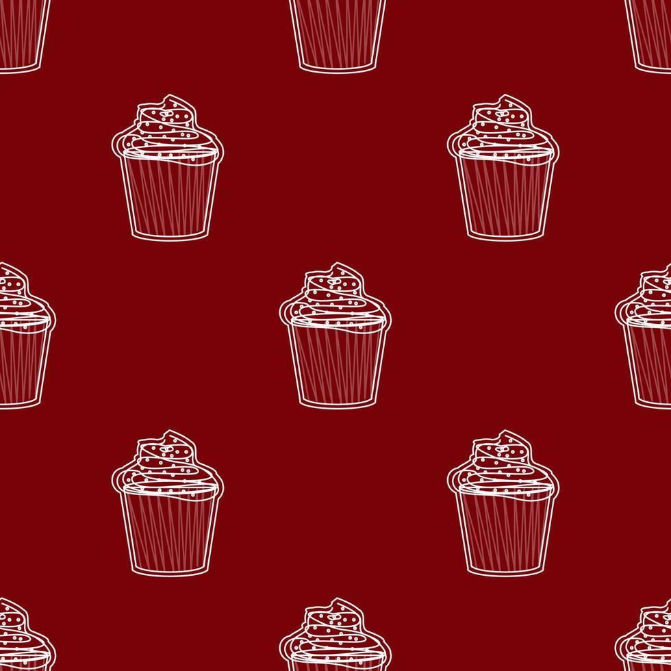 nahtlose Muster Kuchen Skizze Design mit Strichzeichnungen. roter Hintergrund. Lebensmitteldesign für Tapeten, Kulissen, Cover, Verkauf, Aufkleber und Grafikdesign. Vektor-Illustration vektor