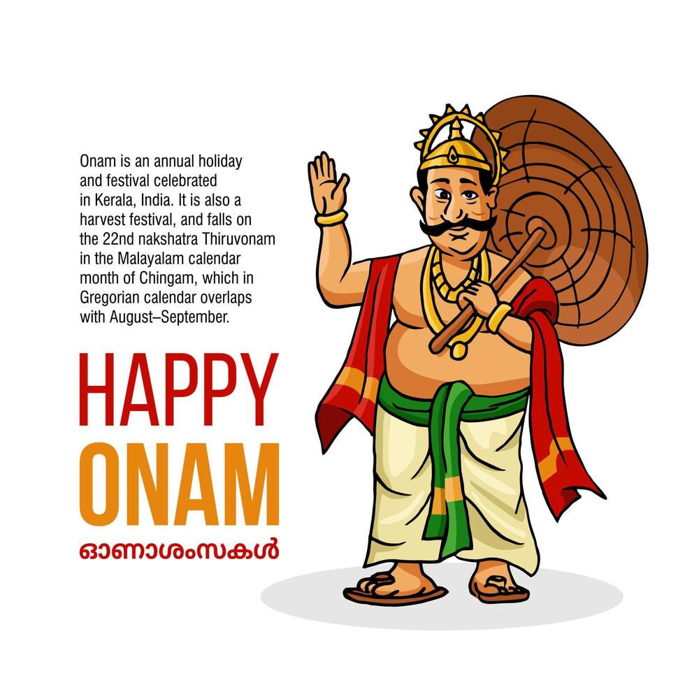 Kerala Onam Festival Mahabali auch bekannt Maveli in weißem Hintergrund mit Happy On vektor