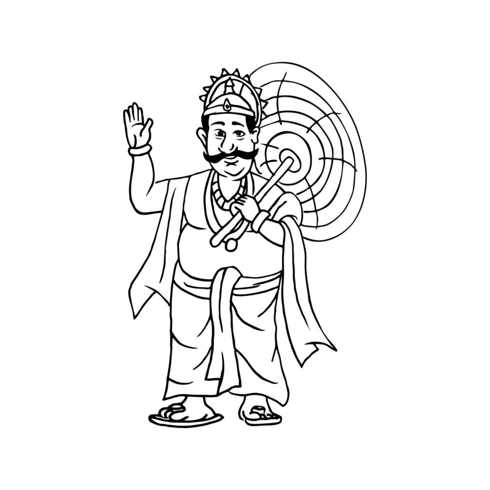 kerala onam festival mahabali också känd maveli konturskiss vektor