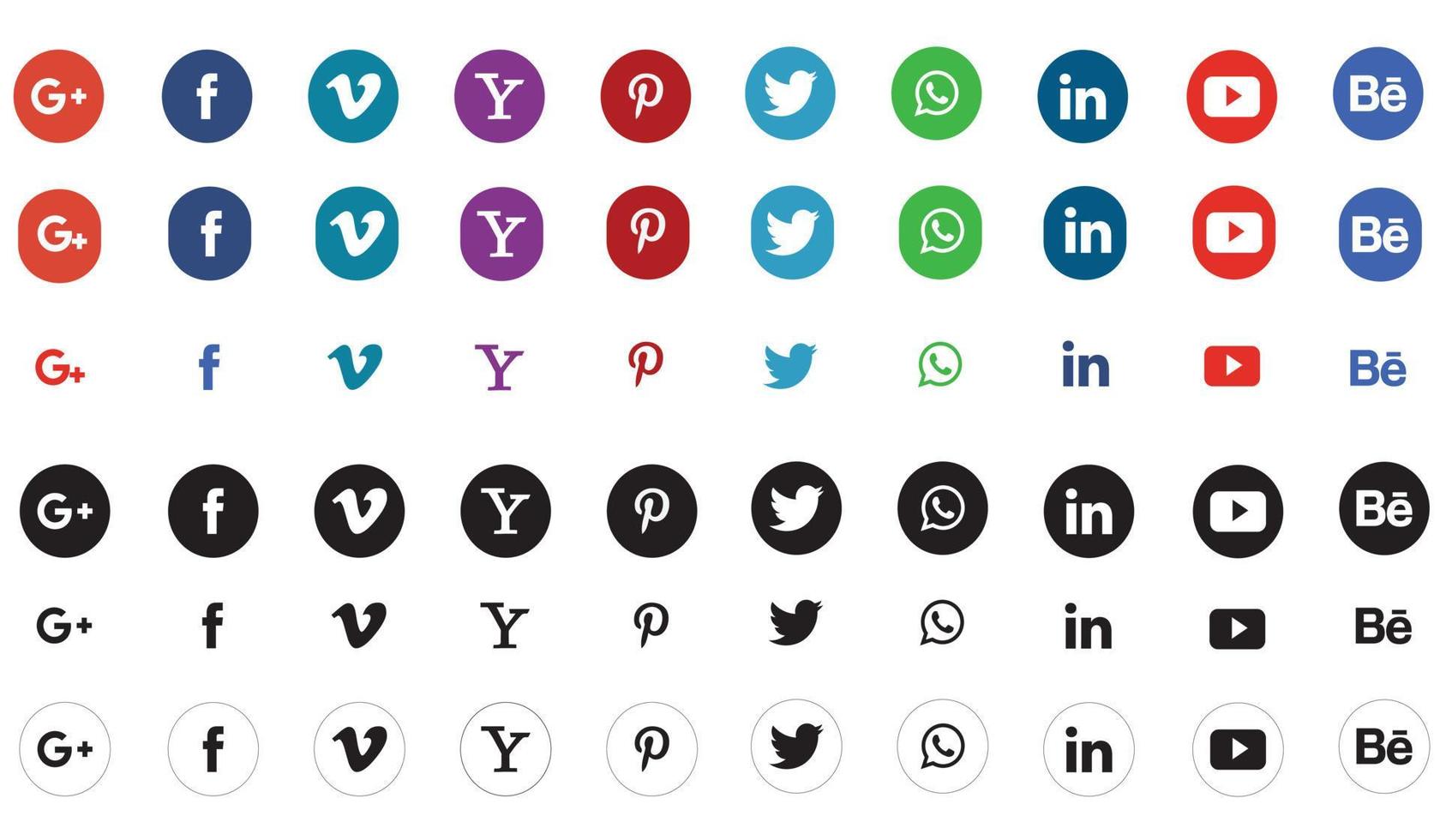 Runde Social Media Icons oder Social Network Logos flache Vektor Icon Set Sammlung für Apps und Websites