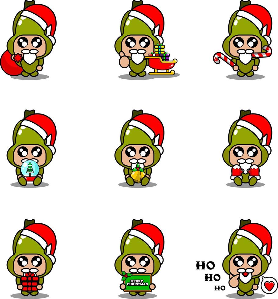 Vektor-Cartoon-Figur süßes Chayote-Gemüse-Maskottchen-Kostüm-Set Weihnachtsbündel vektor