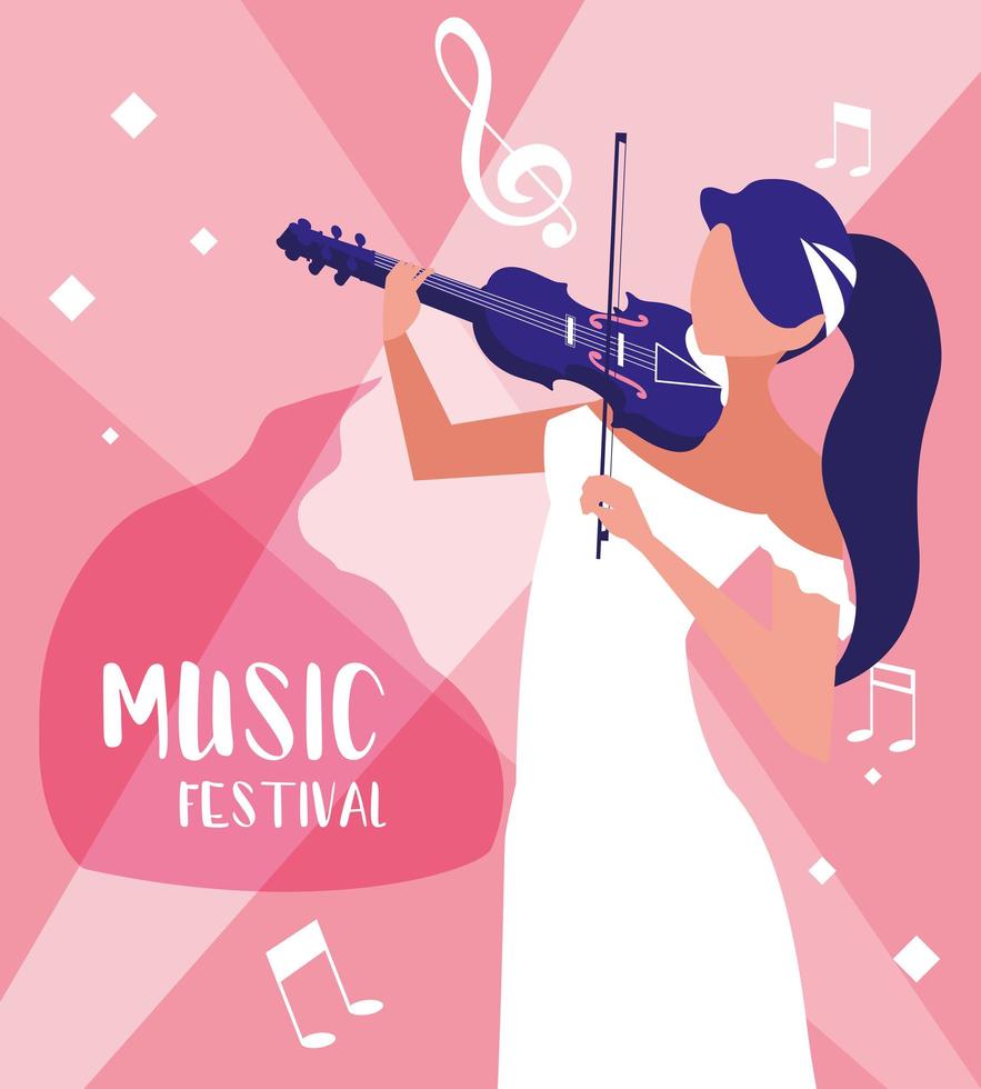 Musikfestivalplakat mit Frau, die Geige spielt vektor