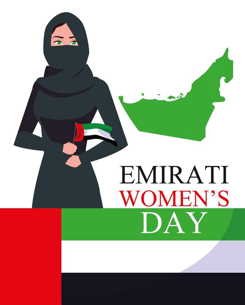 emirati kvinnor dag affisch med karta och flagga vektor