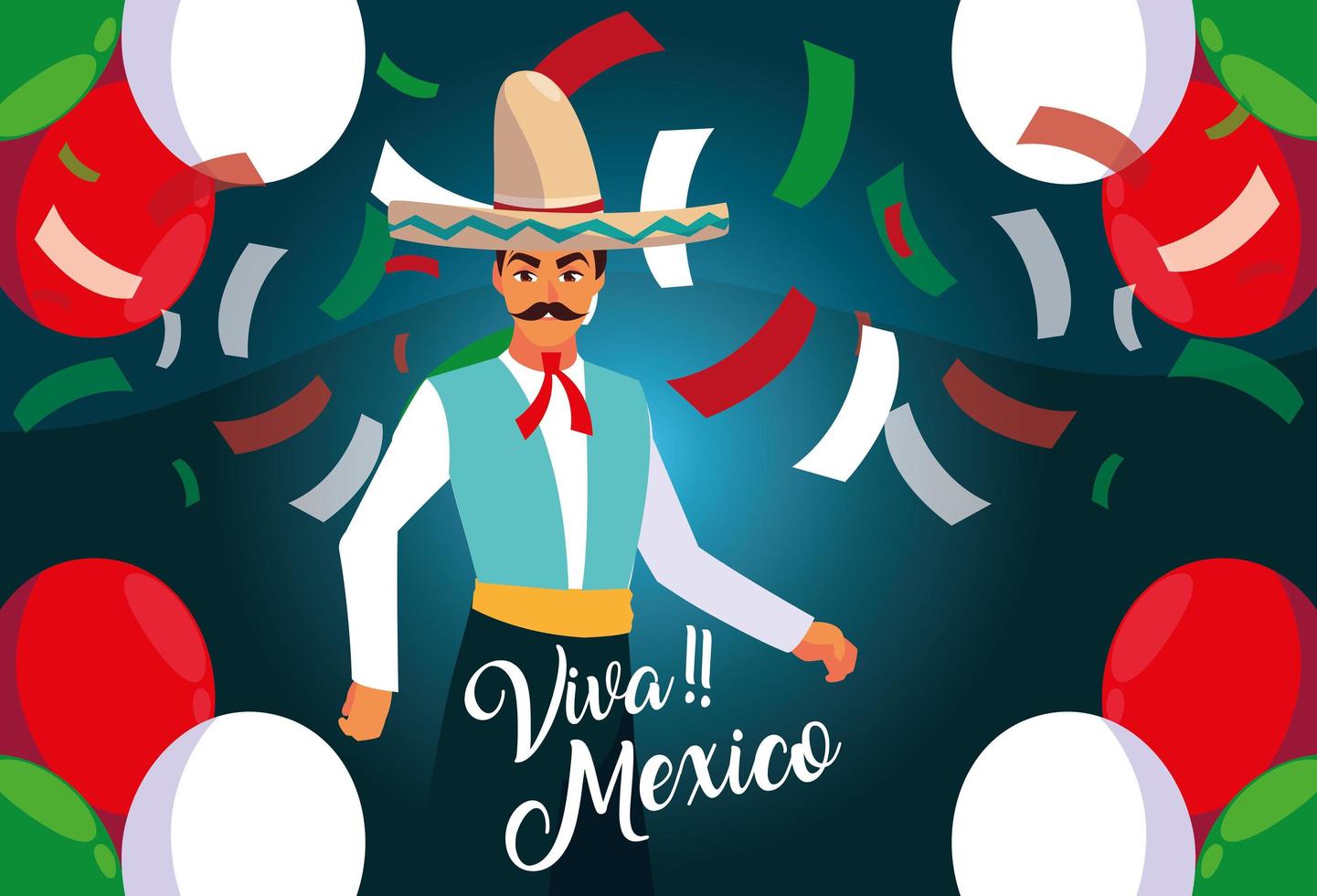 viva mexico etikett med man med mexikansk typisk kostym vektor