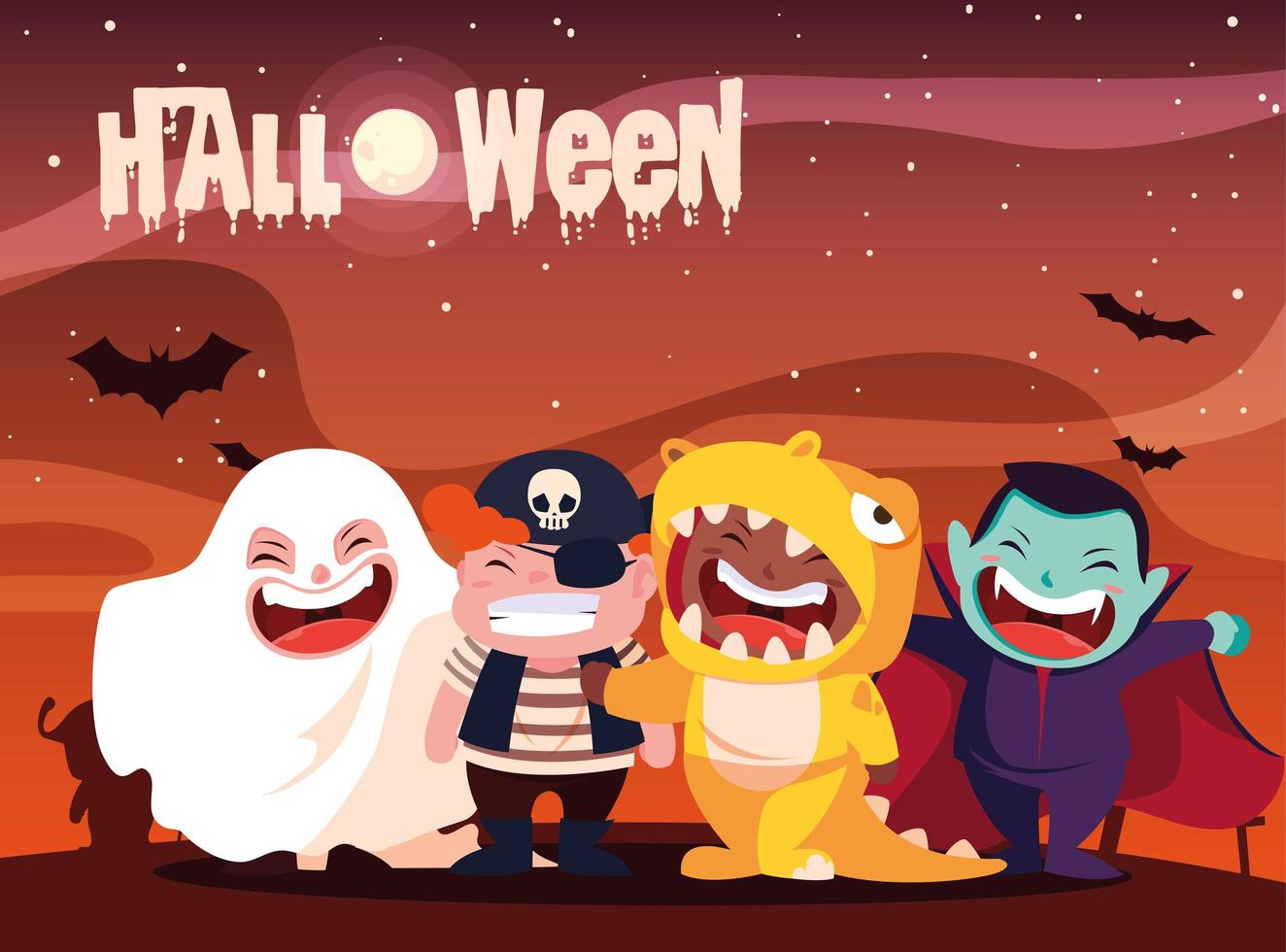 Poster Halloween mit verkleideten Kindern vektor