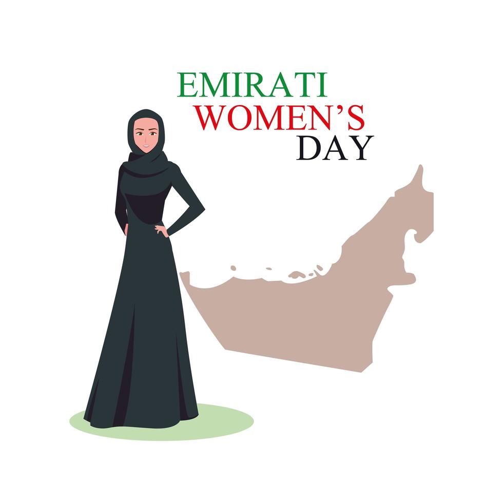 emirati kvinnor dag affisch med kvinna och karta vektor