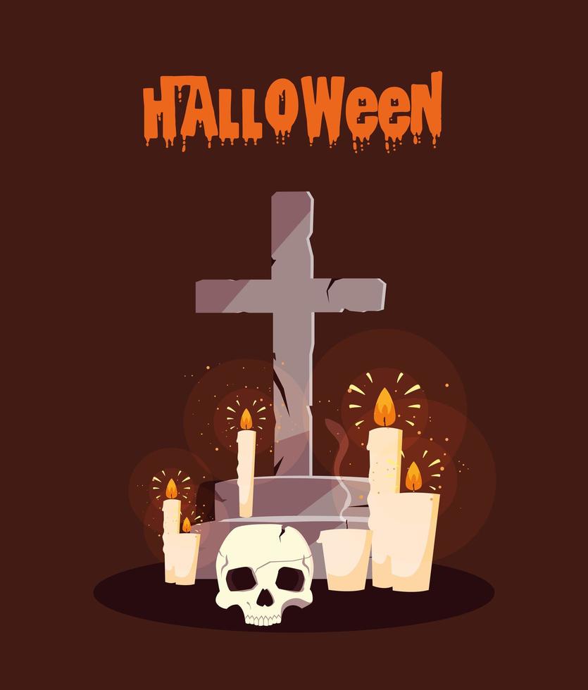affisch halloween med ljus och dödskalle vektor